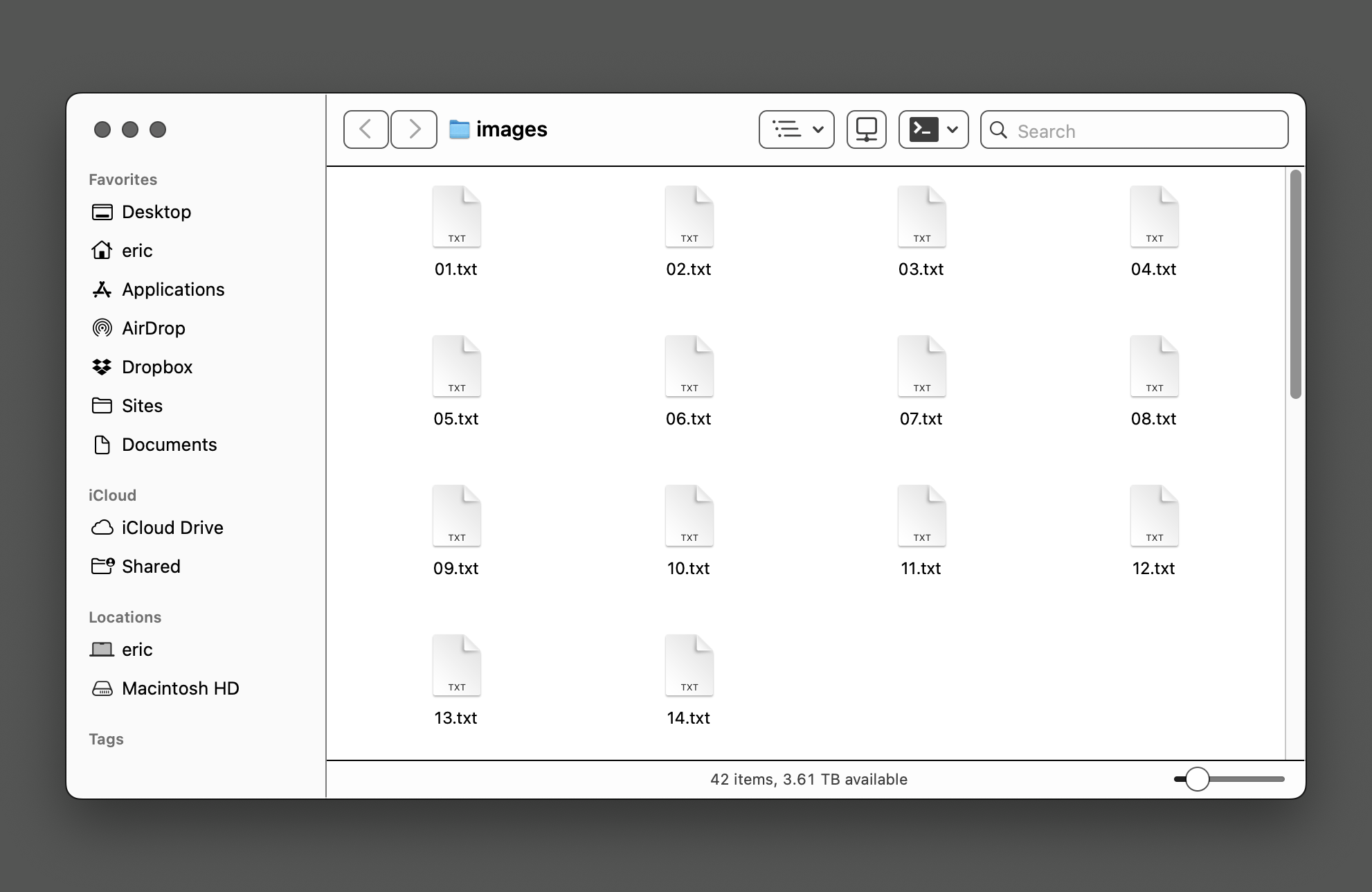 A macOS Finder window. Borders and buttons are outlined in stark black in a way that obviously demarcates the overall content areas. Screenshot.