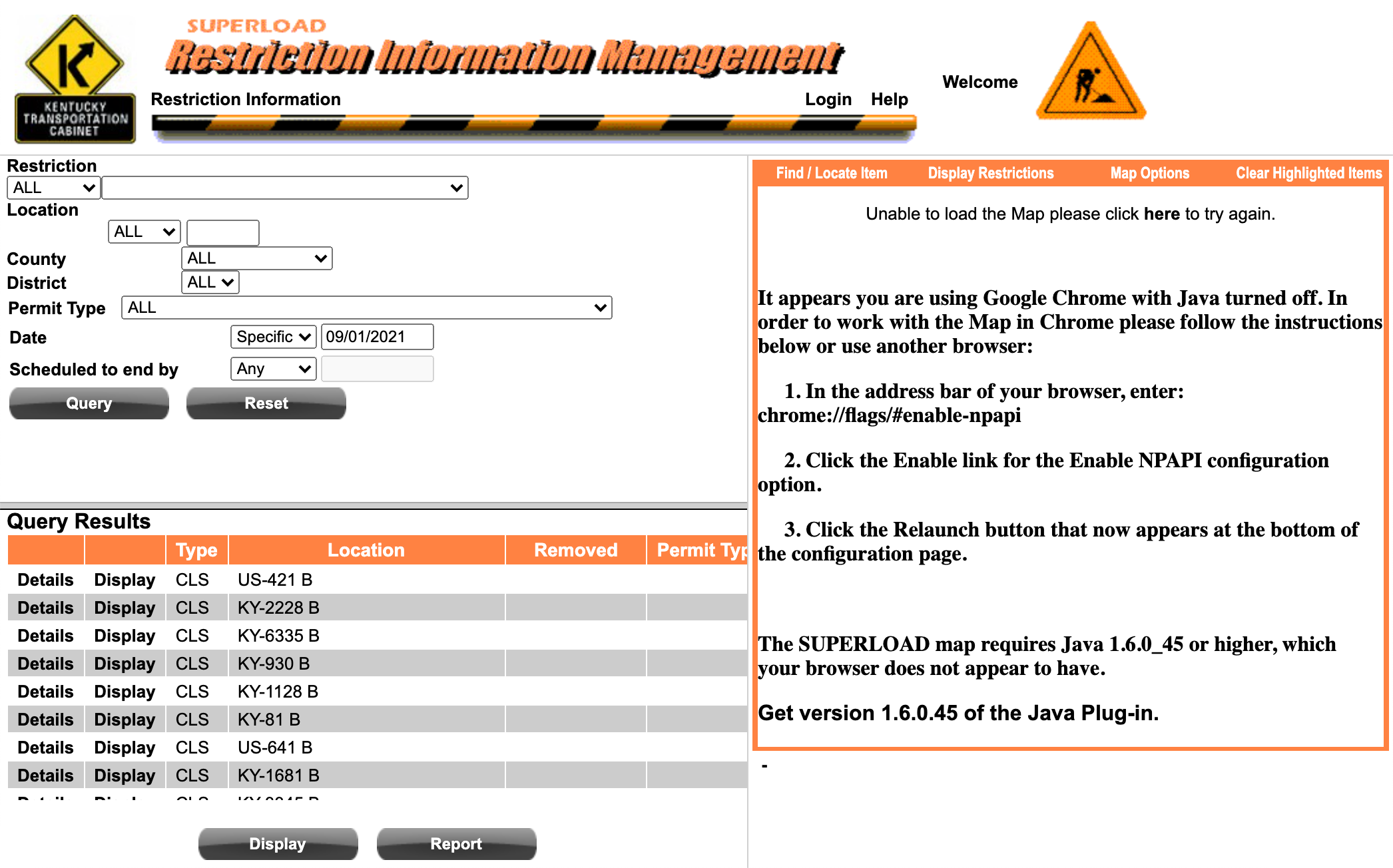 A poorly-designed government website with nonsensical inputs, a broken Java map applet, and Microsoft Word clipart. Each section of the site is contained in an iframe. Screenshot.